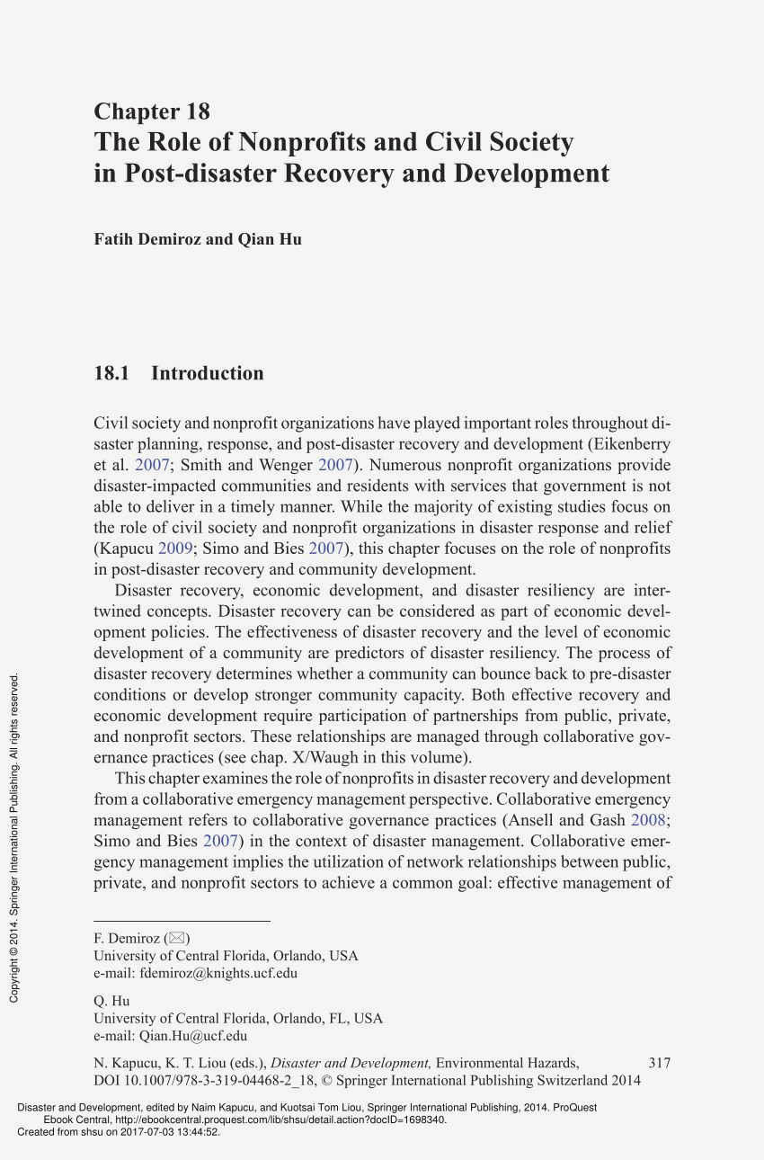 Examining the Role of Civil Society Organizations in Disaster Response and Recovery of humanitarian aid, including food Examining the Role of Civil Society Organizations in Disaster Response and Recovery of humanitarian aid, including food