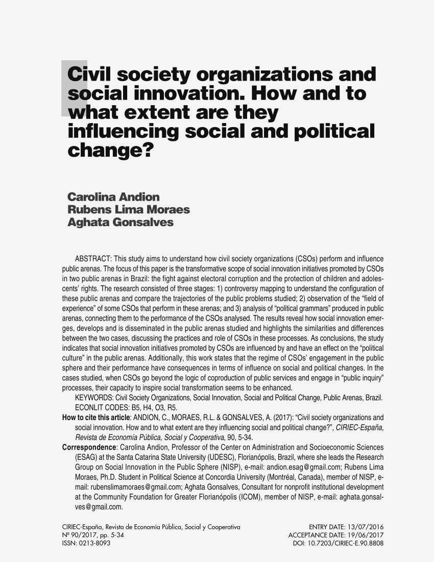 Innovation for a Cause: Civil Society's Leading Role in Driving Social Change Civil society                   organizations are     uniquely