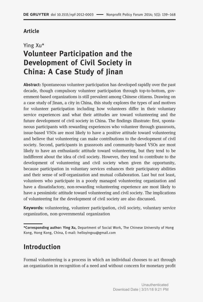 The Impact of Local Volunteering on Civil Society: Uncovering the Power of Giving Back sense of ownership