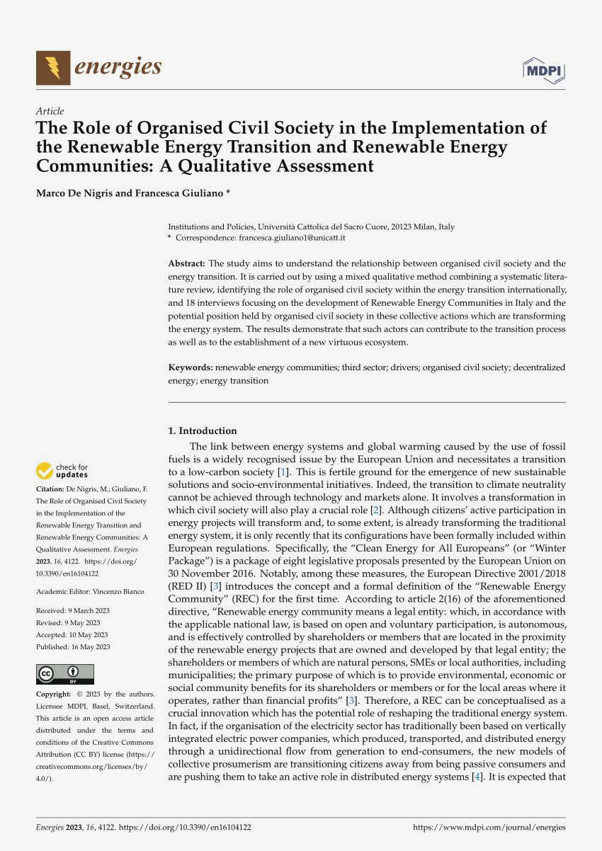 The Importance of Civil Society in Promoting a Sustainable Future through Renewable Energy empowered to The Importance of Civil Society in Promoting a Sustainable Future through Renewable Energy empowered to