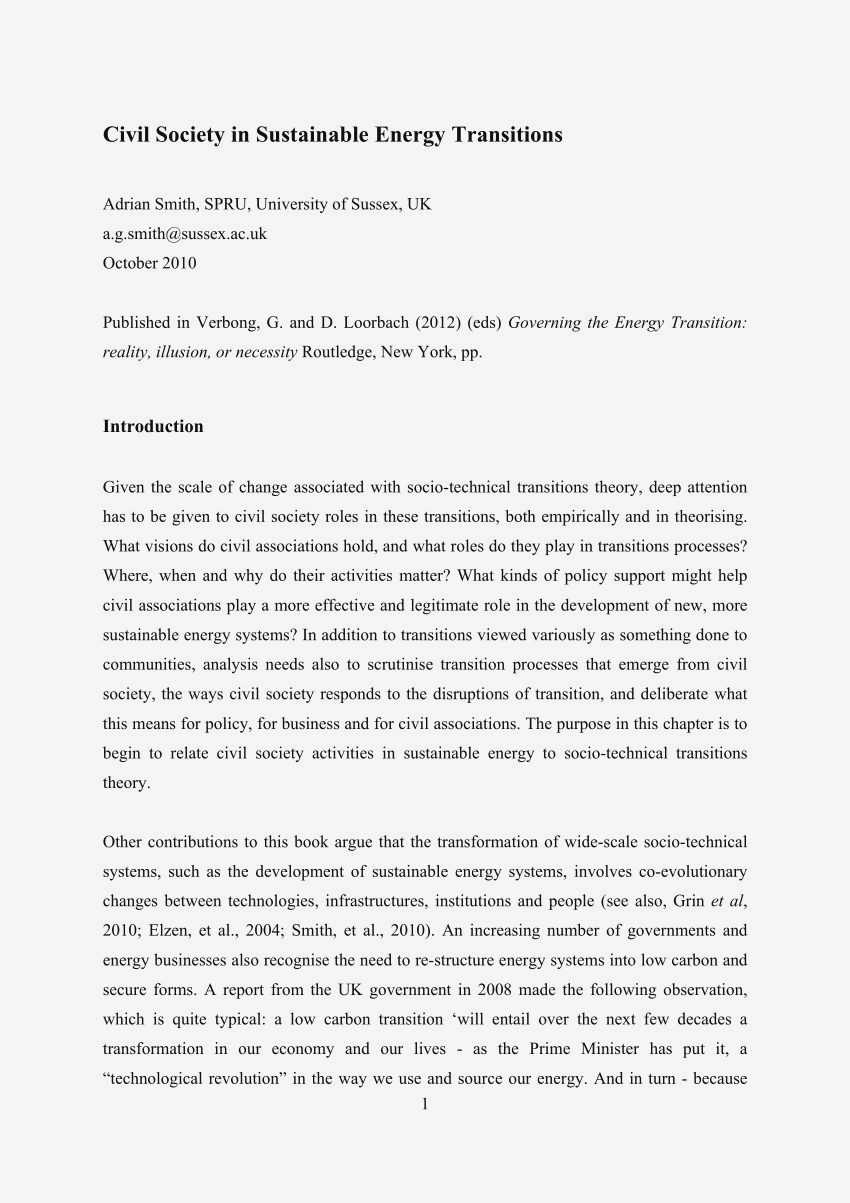 The Importance of Civil Society in Promoting a Sustainable Future through Renewable Energy common goal, civil society can The Importance of Civil Society in Promoting a Sustainable Future through Renewable Energy common goal, civil society can