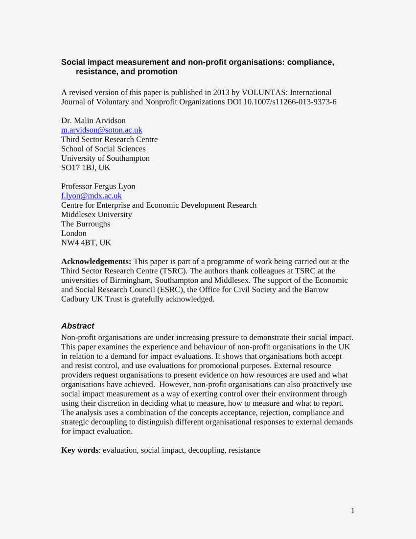 The Importance of Social Impact Measurement for Strengthening Civil Society's Contribution By driving innovation , civil The Importance of Social Impact Measurement for Strengthening Civil Society's Contribution By driving innovation , civil