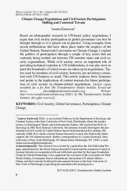 The Power of Civil Society: Driving International Climate Negotiations from the Ground Up Collaboration and coordination among different The Power of Civil Society: Driving International Climate Negotiations from the Ground Up Collaboration and coordination among different