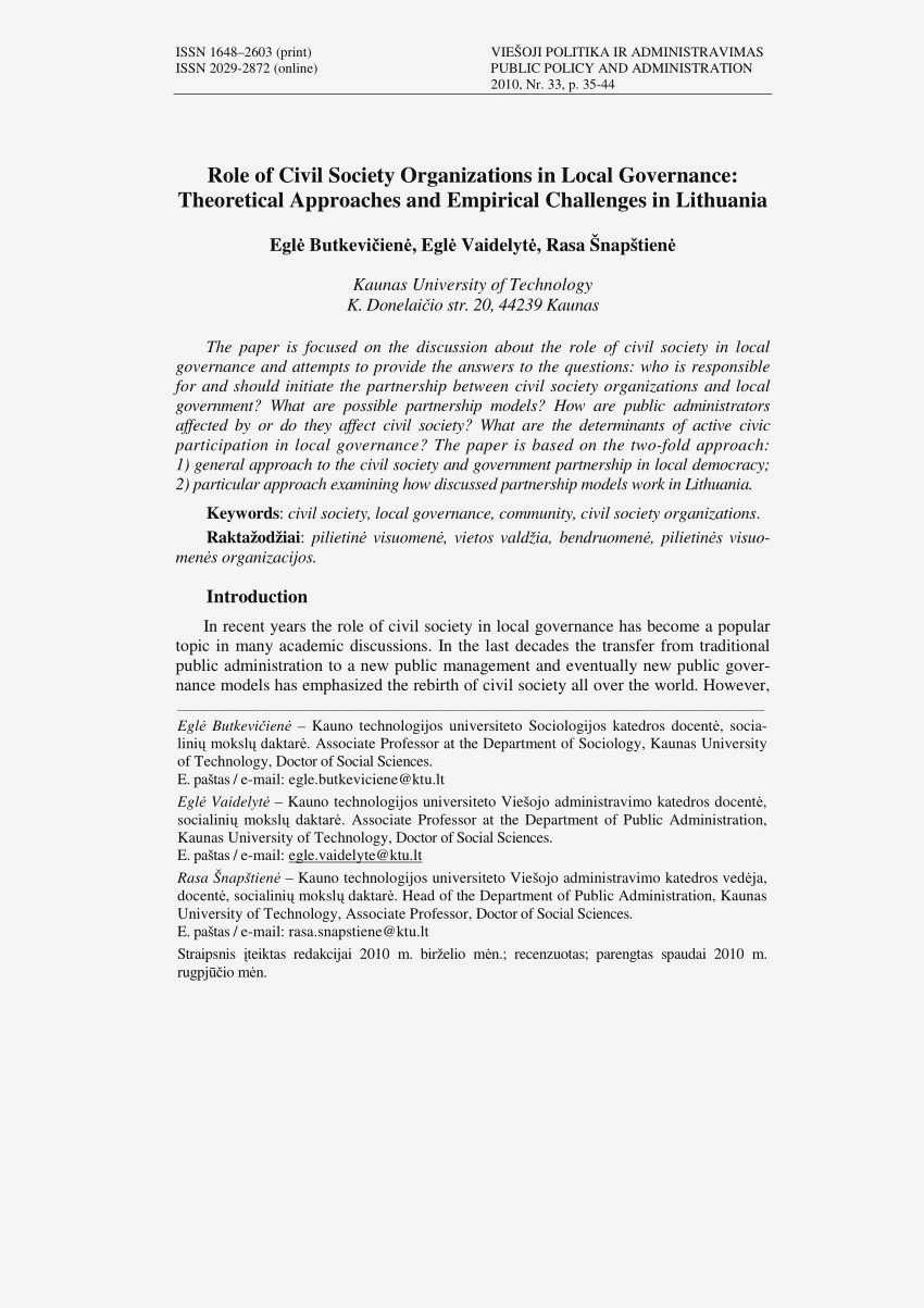 The Role of Civil Society in Local Governance: Strengthening Communities and Promoting Transparency the implementation