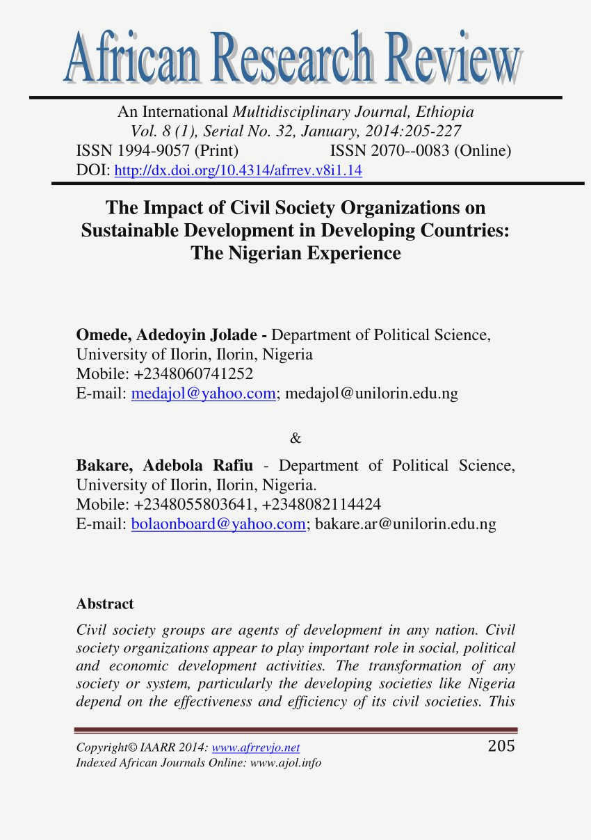 The Role of Civil Society in Sustainable Development: From Grassroots to Global stakeholders accountable for their commitments The Role of Civil Society in Sustainable Development: From Grassroots to Global stakeholders accountable for their commitments
