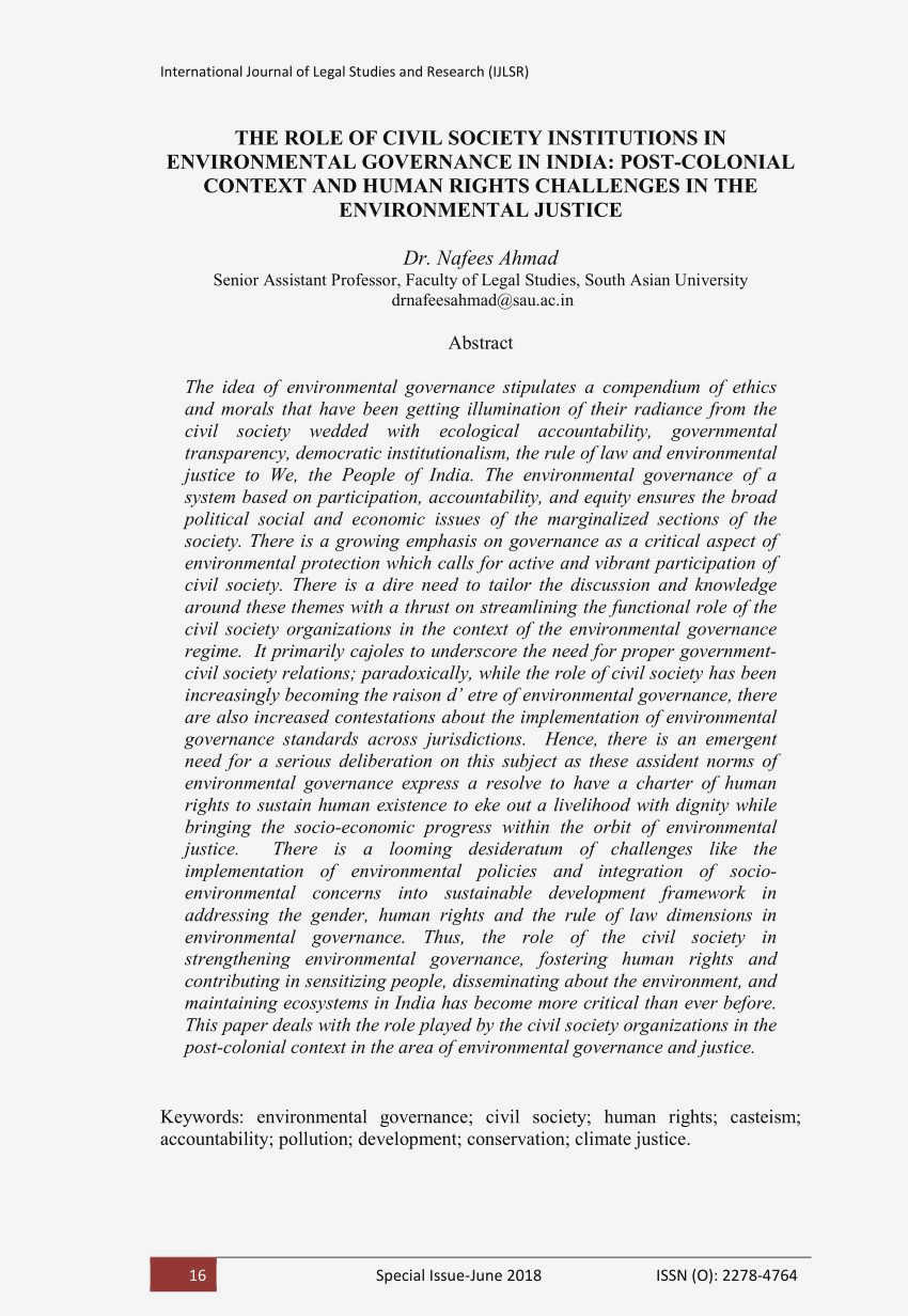 The Role of Environmental Activism in Building a Strong Civil Society Strengthening Democracy     
   Environmental activism
